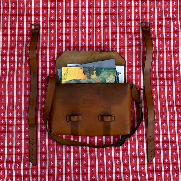 Vintage French leather briefcase messenger attache book bag - Picture 13 of 16